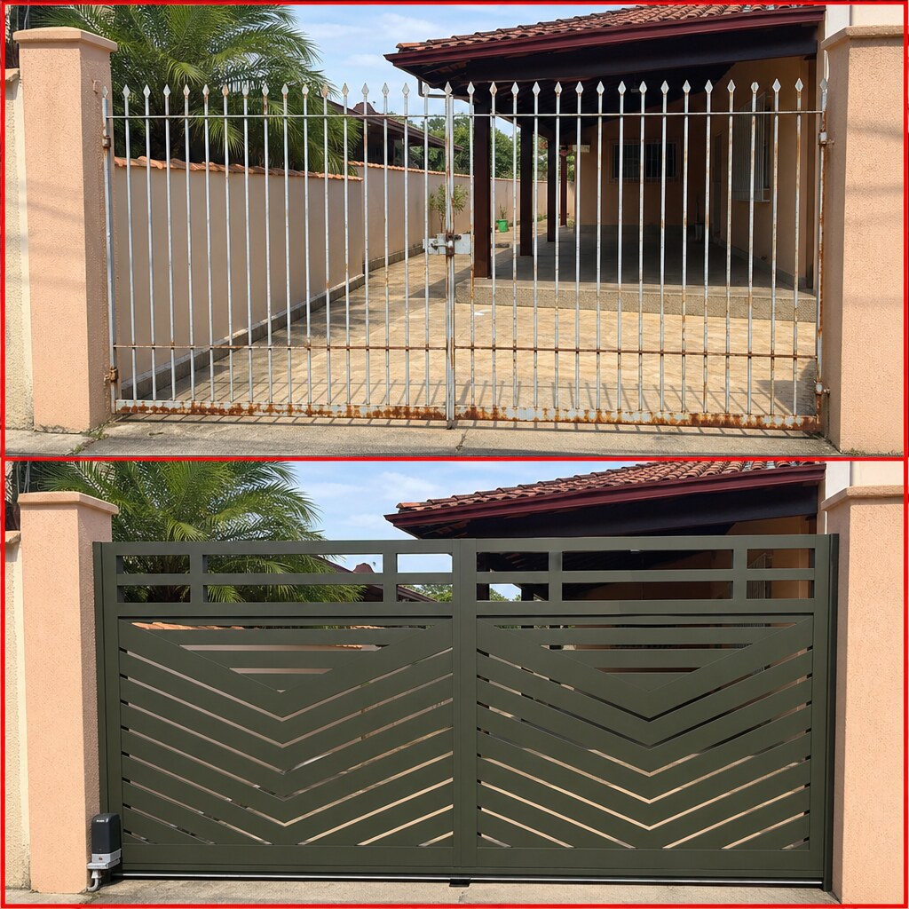 Antes e depois de instalação de portão automático — Nova Portões